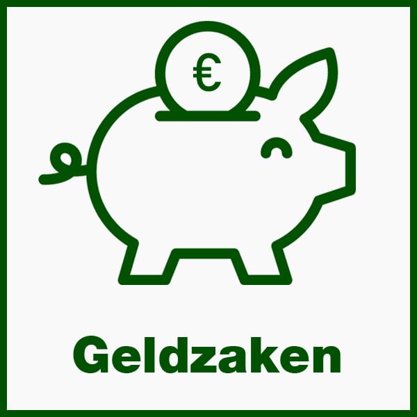 Spaarvarken met de tekst geldzaken.