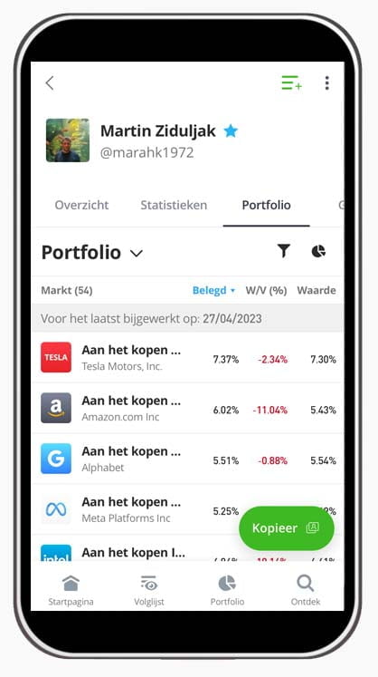 Een screenshot van een persoon die je kunt volgen met copy trading bij eToro.