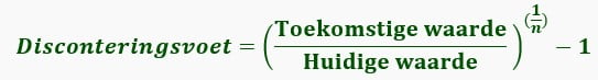 De formule voor het berekenen van de disconteringsvoet.